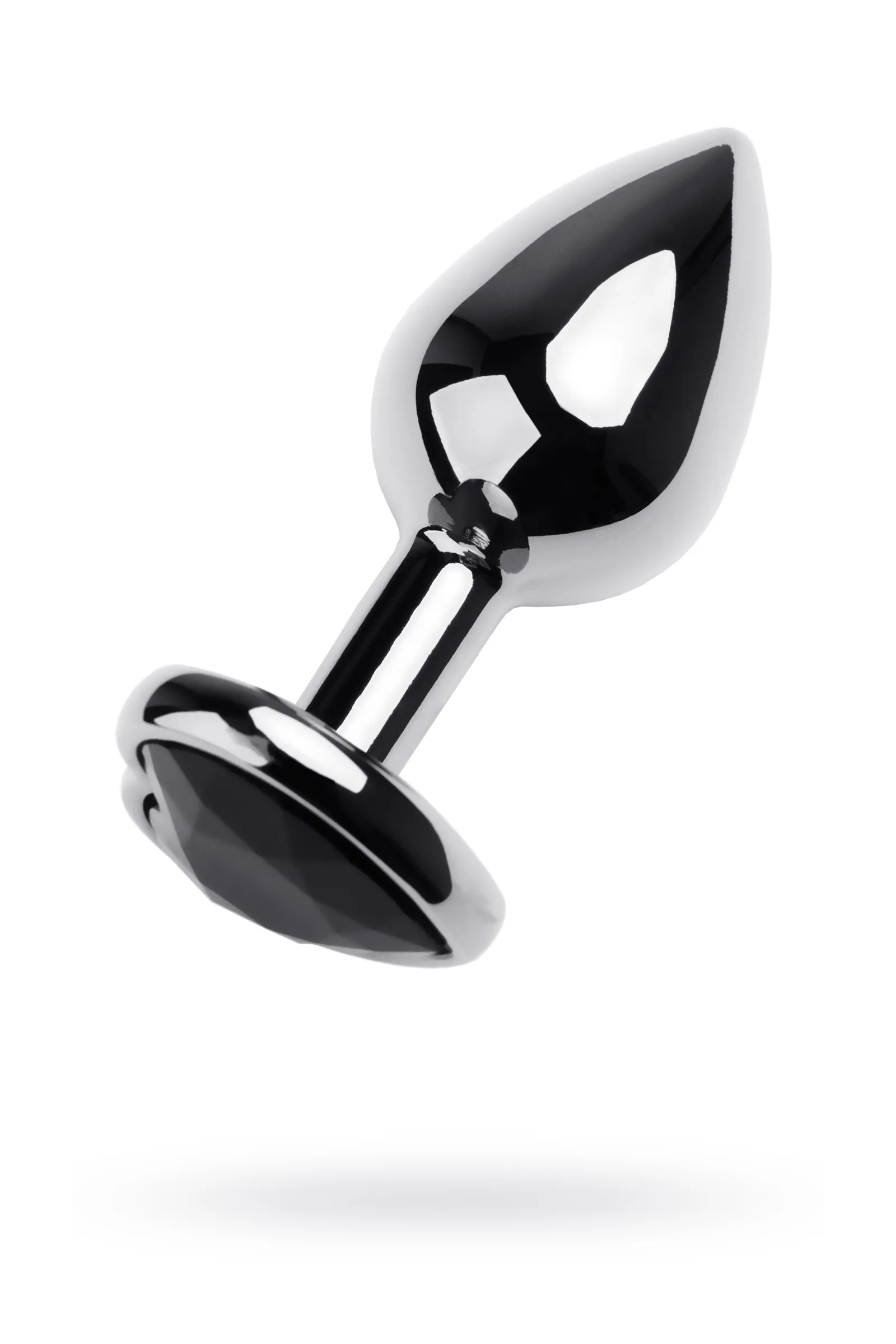 Анальная втулка  TOYFA Metall, металл, серебряная, с черным кристаллом, 7 см, Ø 2,7 см, 50 г